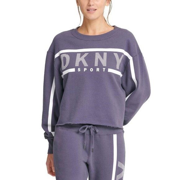 DKNY Fleece Sweatshirt Logo Sport Long Sleeves Round Neck Womens Gray Size S - Picture 1 of 2